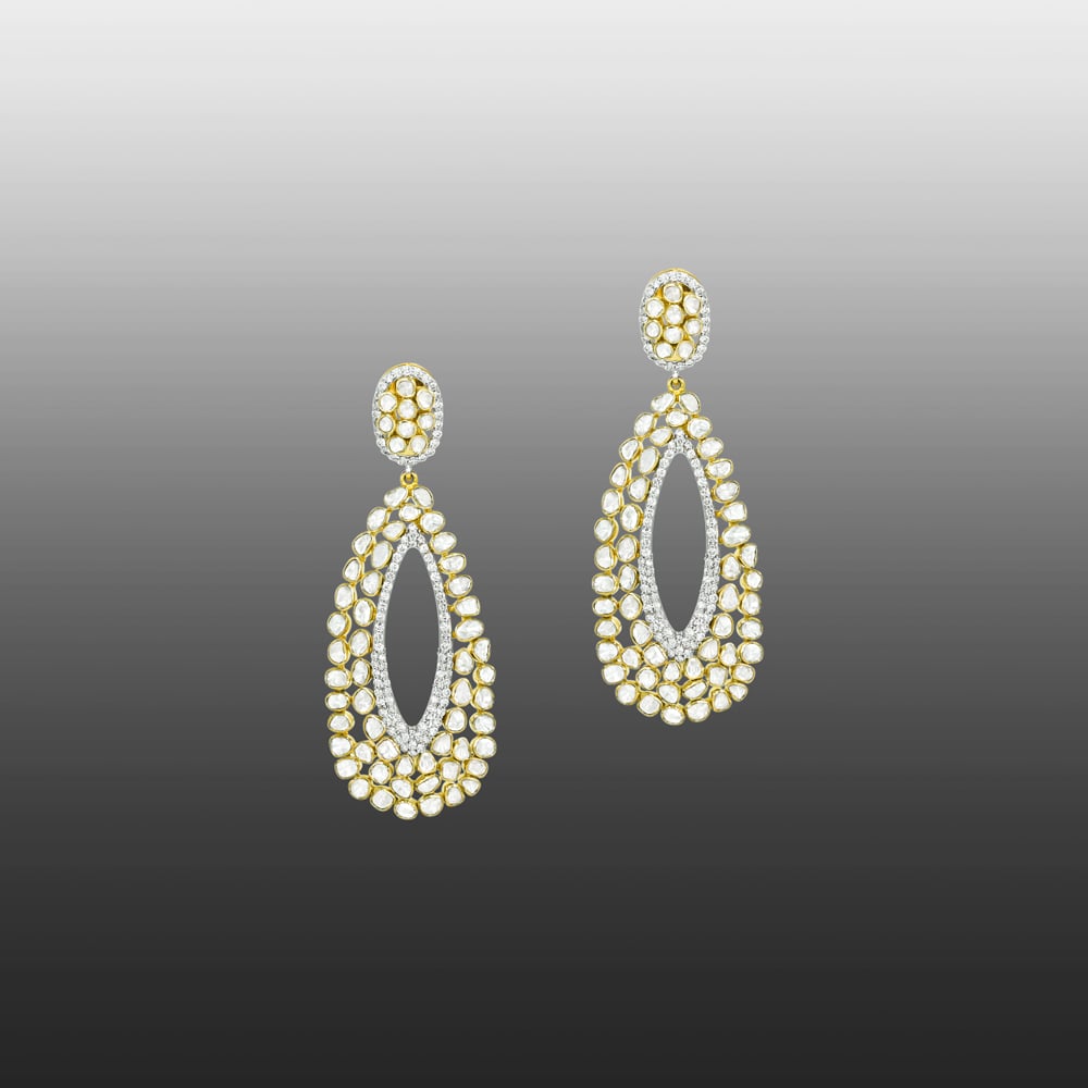 Oval Polki Drop Earrings with Double-Layered Polki